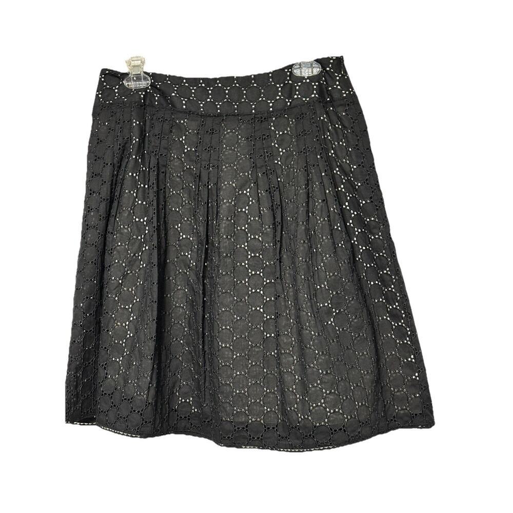 Ann Taylor Womens Black Eyelet A-line flared skirt Midi Lined 8 Petite 8P